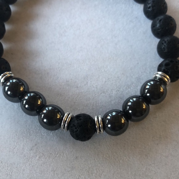 Unisex Two “Kratos “ Black Lava and Hematite Healing Stretch Bracelets - Picture 9 of 9